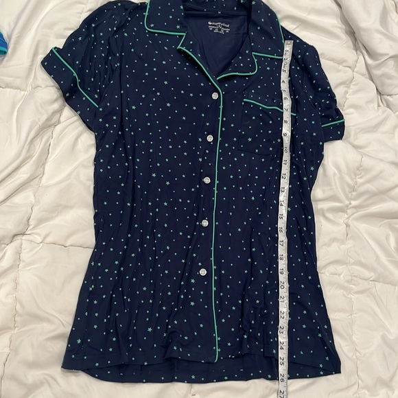Short sleeve button up and drawstring shorts soft and cool pajamas navy blue M - Picture 5 of 7